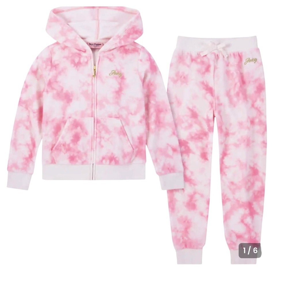 Juicy Couture Kids 2T Pink Tie Dye Velour Tracksuit Set Hoodie Joggers Girls